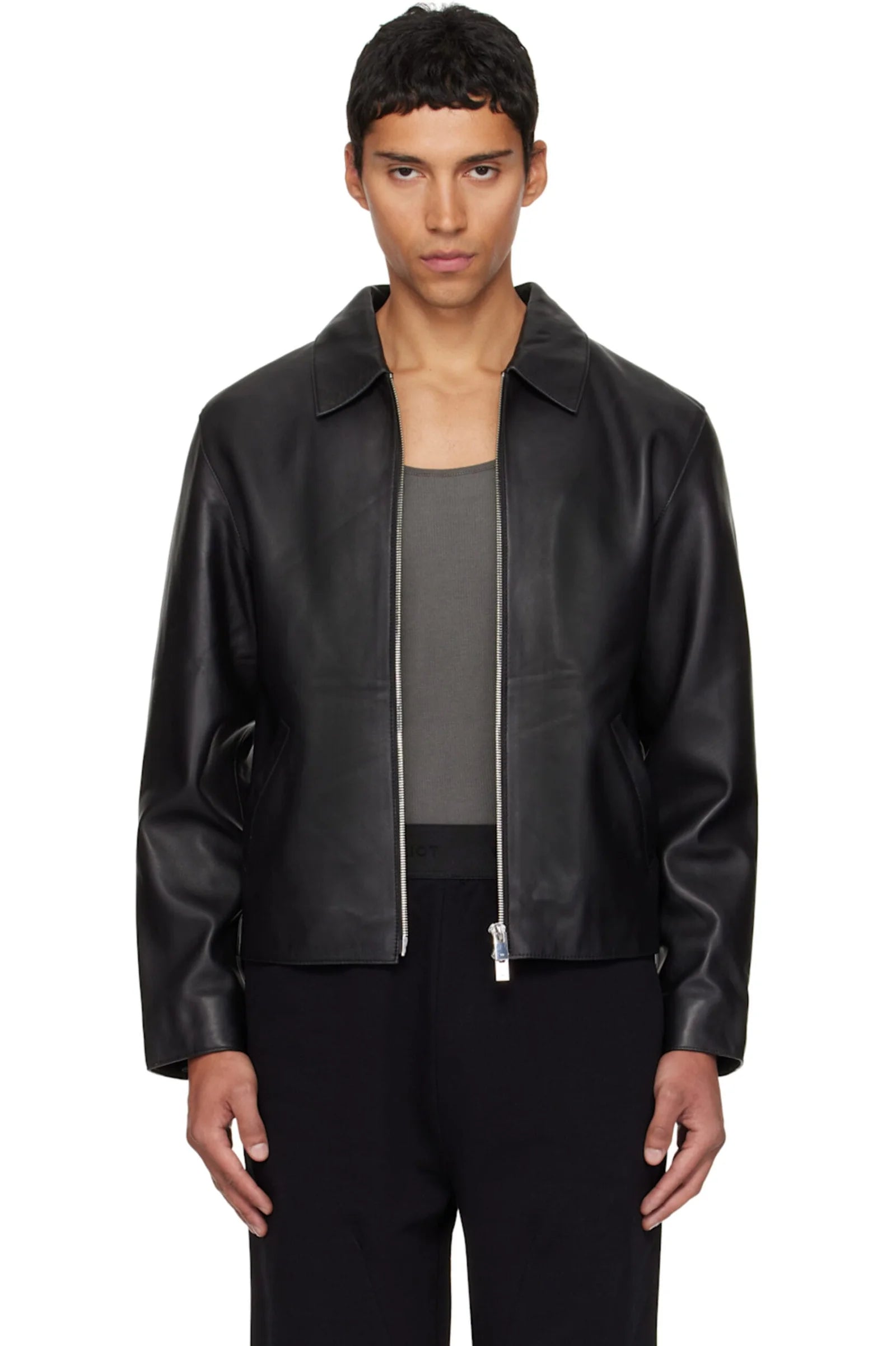 Olive Modern Edge Leather Jacket